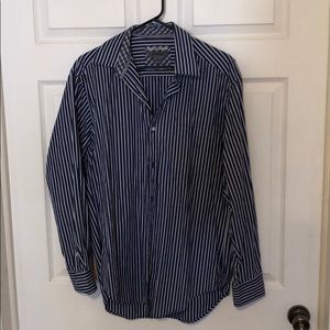 Royal blue button up white stripes